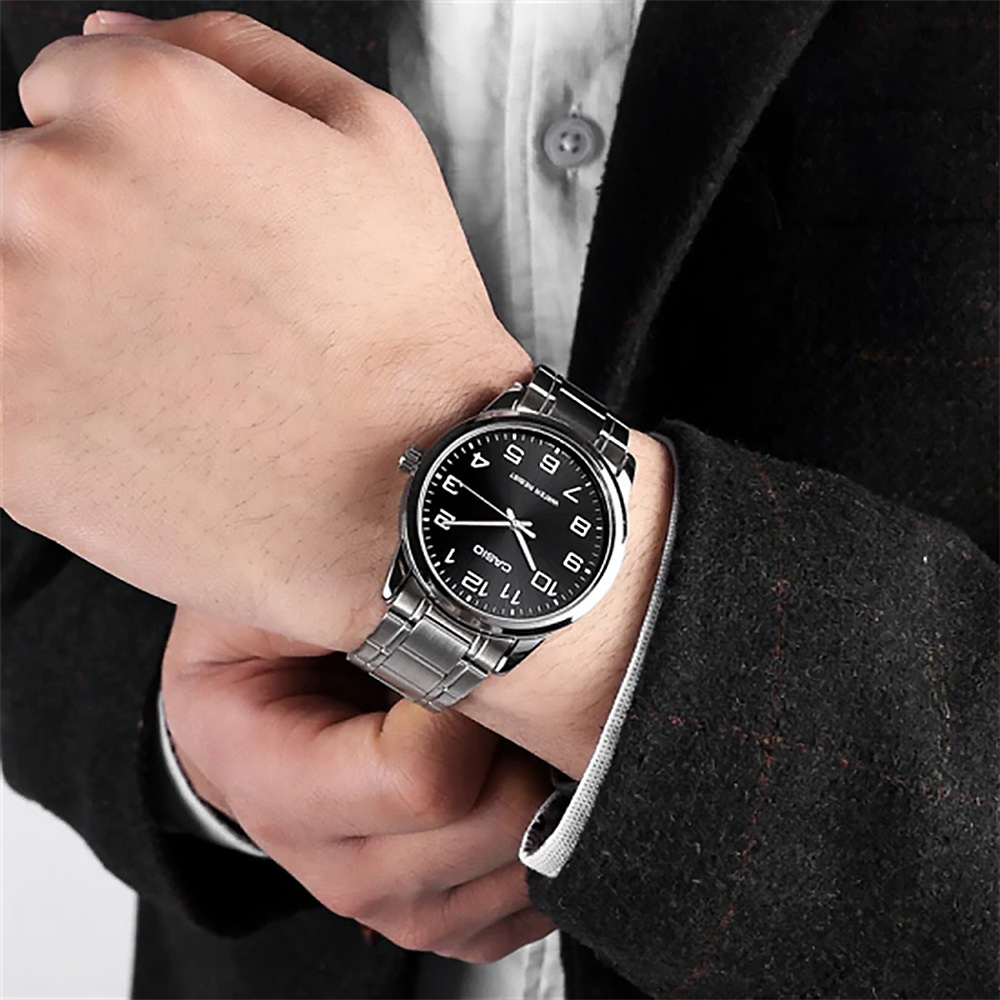 【CASIO 卡西歐】MTP-V001D 商務都市 簡約經典 純粹搭配 大數字 不鏽鋼 石英腕錶 對錶大款 手錶