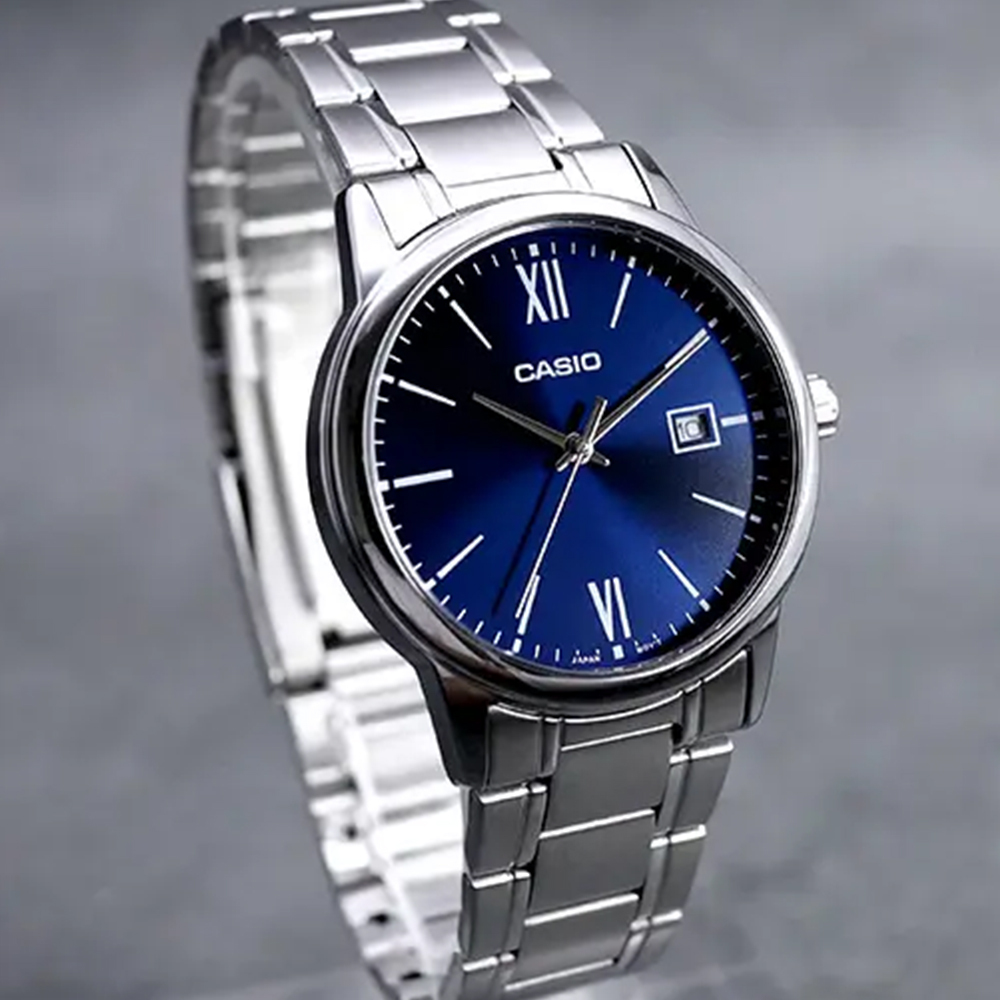【CASIO 卡西歐】MTP-V002D 正裝搭配 時尚簡約 公務休閒 無字帶日期 不鏽鋼 石英腕錶 對錶大款 手錶