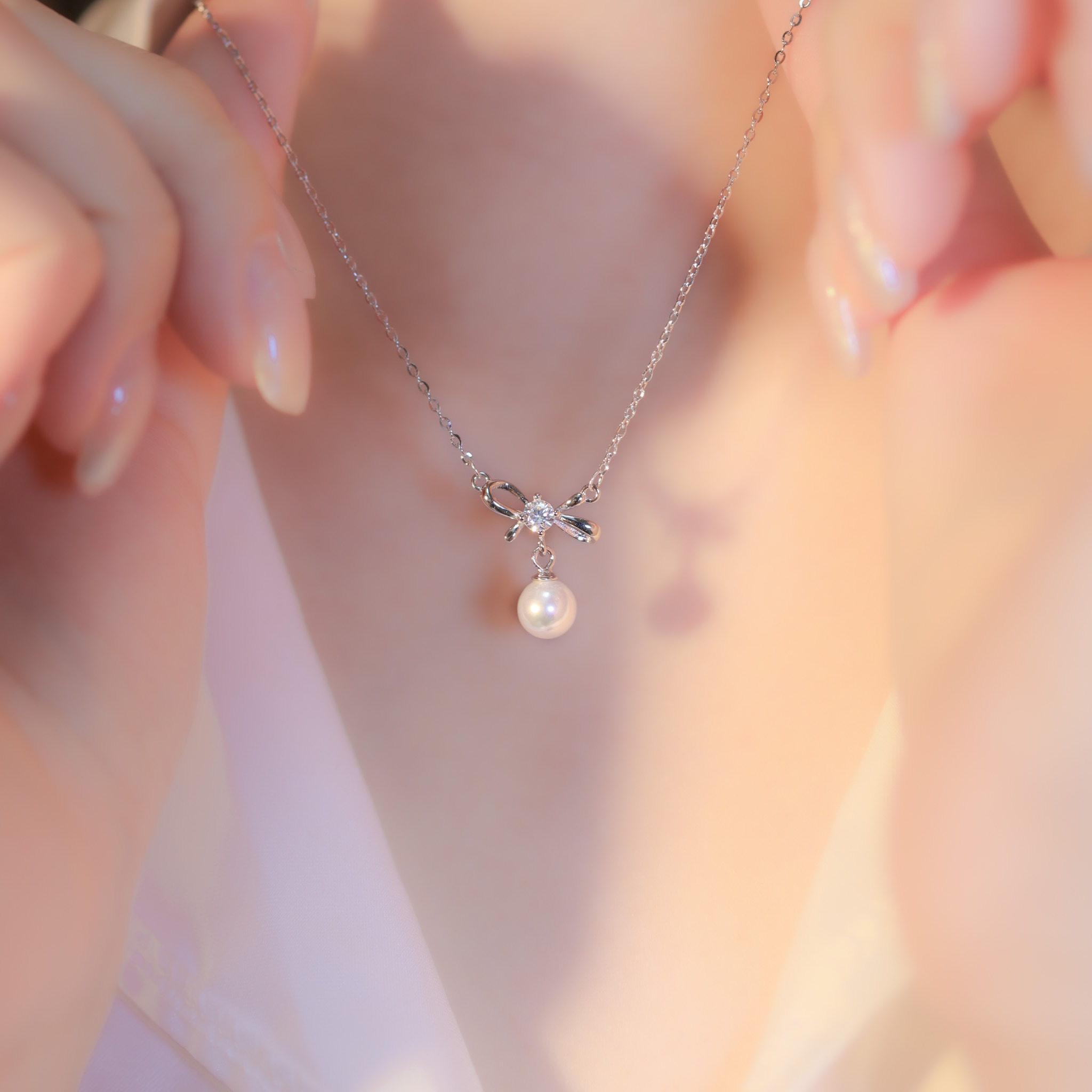 | 925 Silver・ White Gold・Pearl  | Wish Bow Necklace | NE1152 |