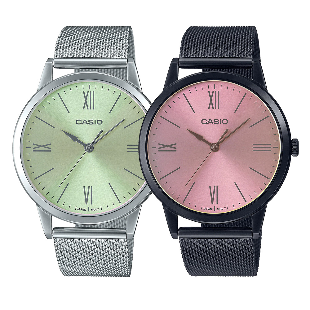 【CASIO 卡西歐】MTP-E600M MTP-E600MB 精緻亮眼 無字金屬色 流線型 精緻時尚 網格鍊帶 腕錶 手錶
