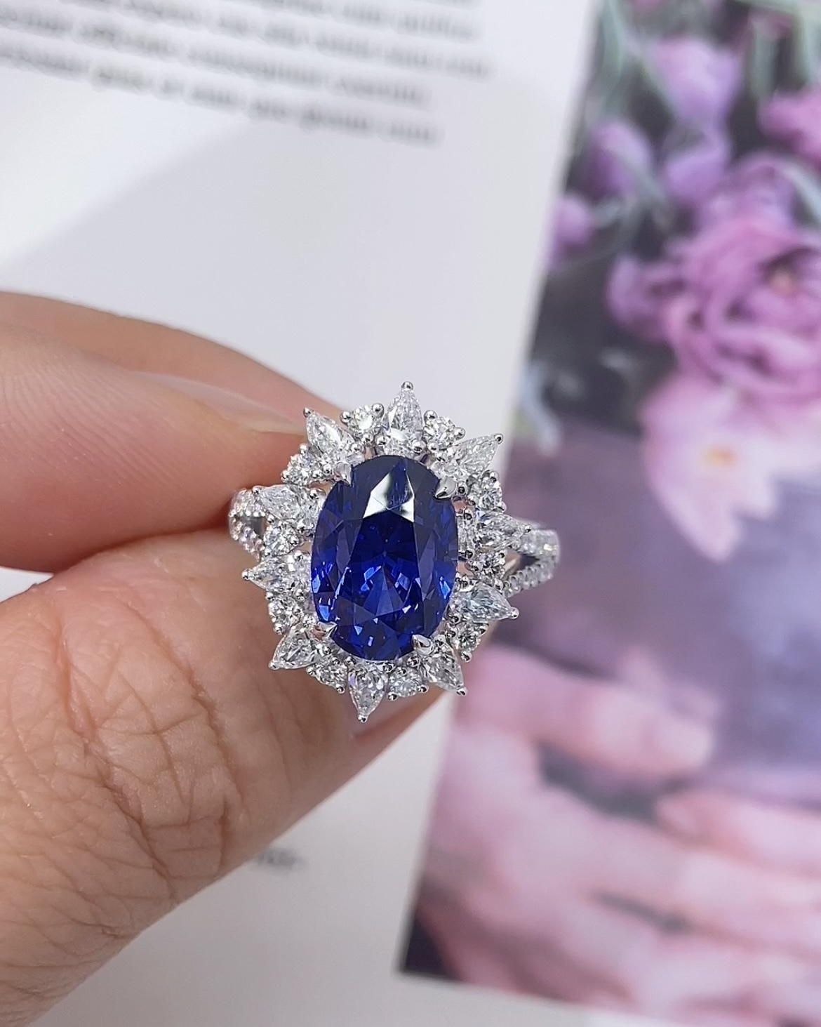 5 Carat Lab-Grown Sapphire Flower Shape Ring
