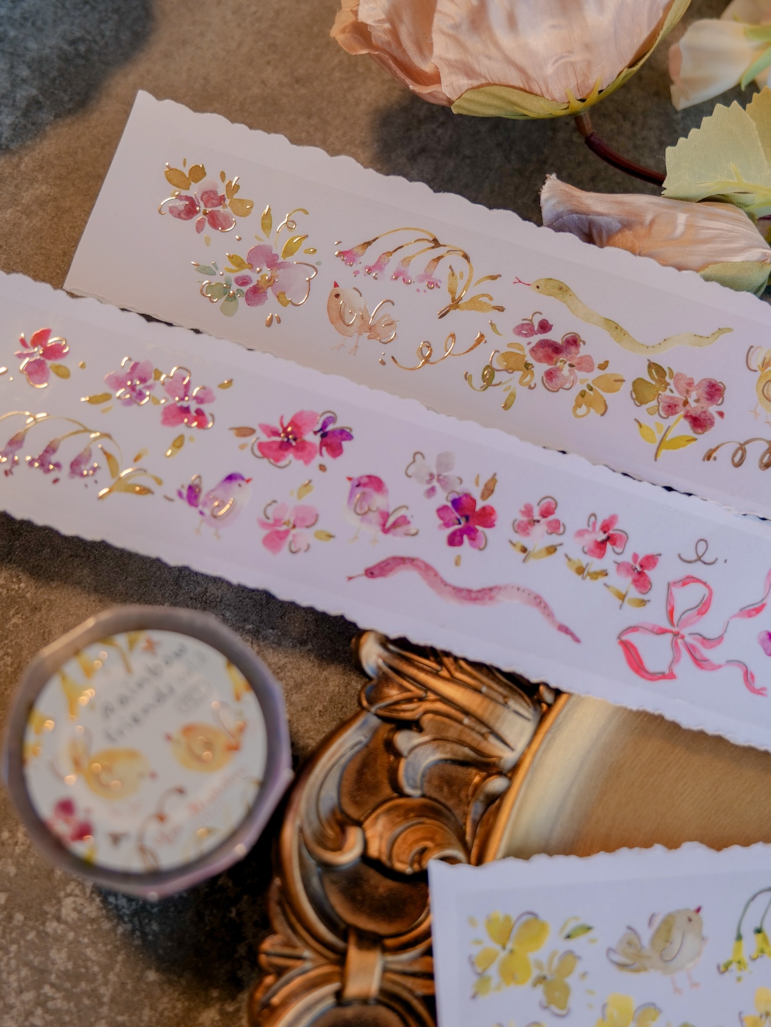 Meow Illustration．彩虹好朋友vol.2 4cm亮面玫瑰金PET/古銅金和紙膠帶 <整捲/分裝>