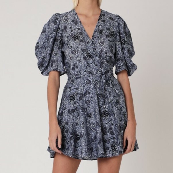 1BN0628-129 (Defect) BERENICE Richy Printed Short Dress Santorini Blue #16RICHY11IRB (C-EU-E)