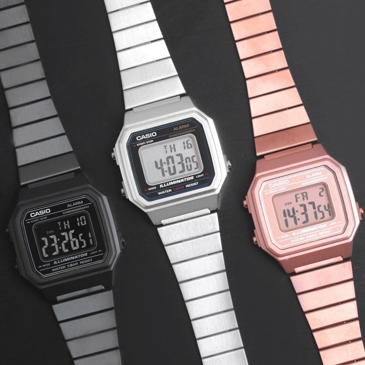 【CASIO 卡西歐】B650WC-5ADF 復古中性 大數字 計時 鬧鐘 不銹鋼 電子錶 41mm