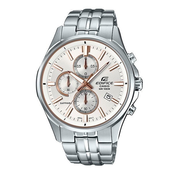 【CASIO 卡西歐】EDIFICE商務藍寶石鏡面銀玫計時不鏽鋼手錶(EFB-530D-7)