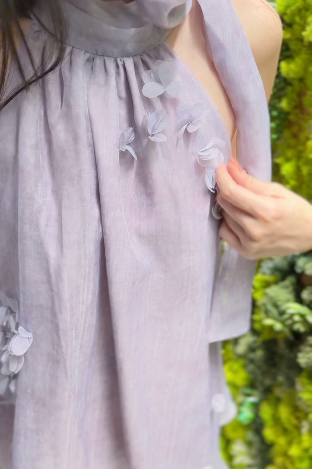 TOP#6169 🤍芋泥摺紙花背心