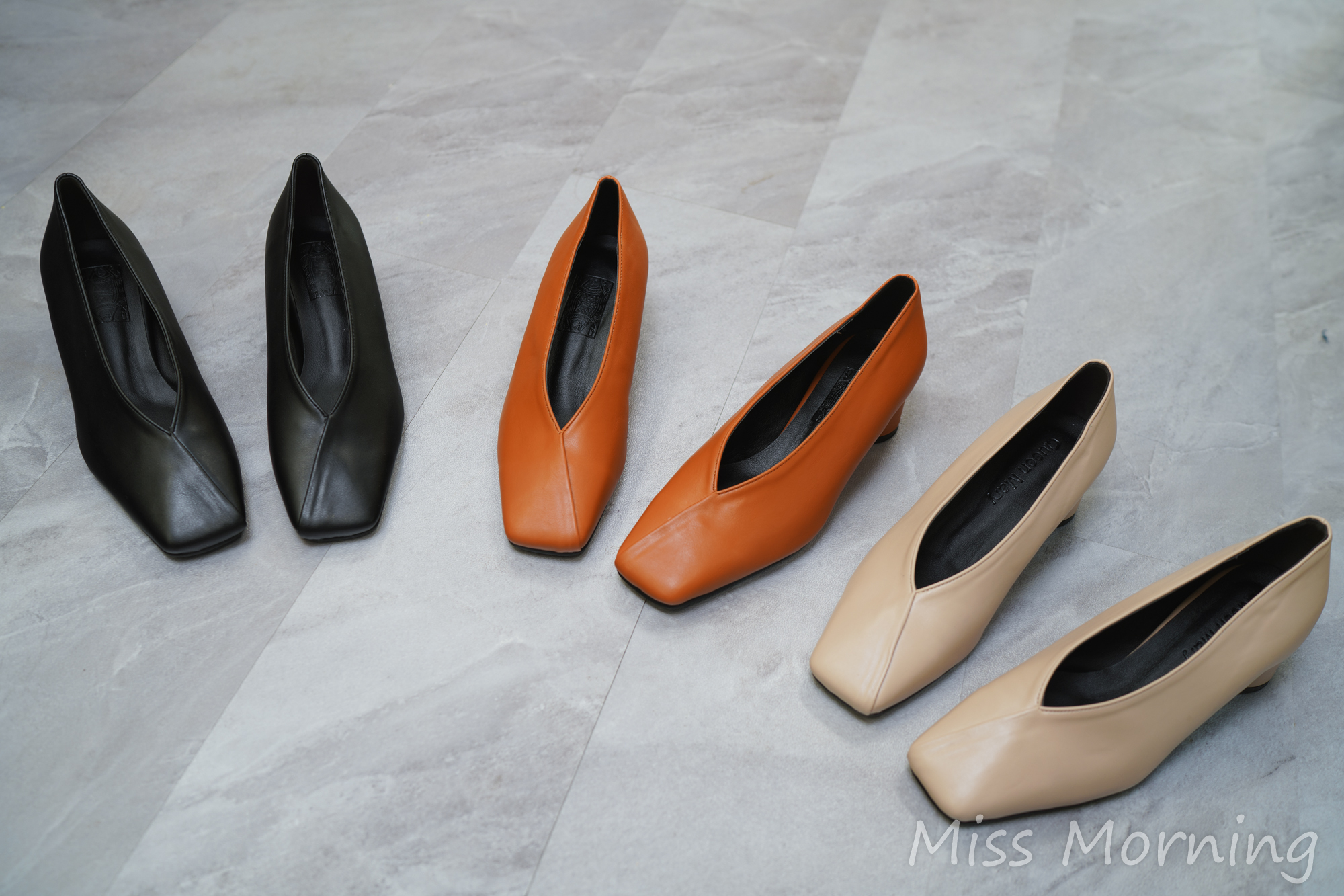 時尚方頭圓跟鞋(88066)