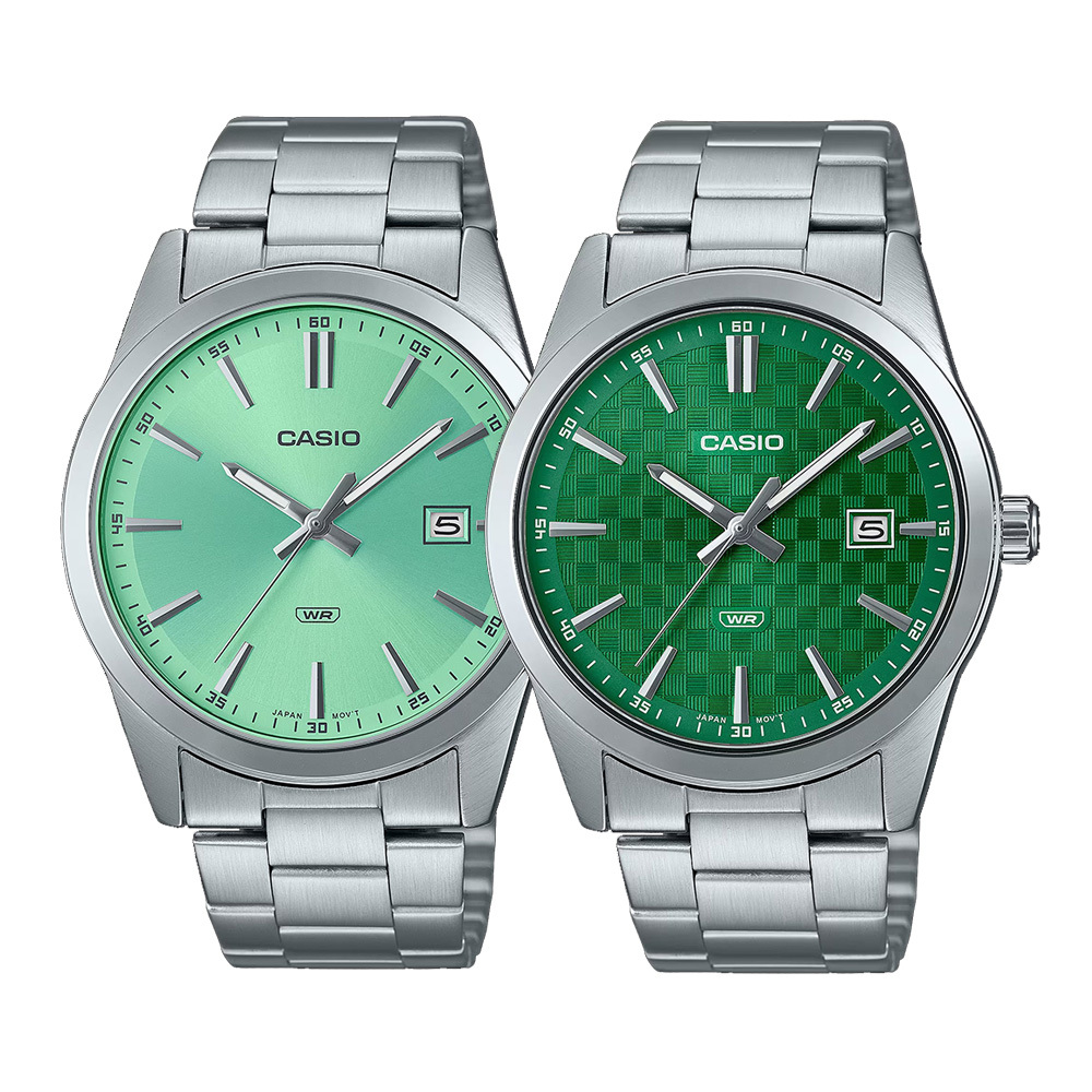 【CASIO 卡西歐】MTP-VD03D 清新無字 歐風 英倫風 菱格紋 棋盤紋 日期顯示 不鏽鋼 石英腕錶 對錶大款 手錶