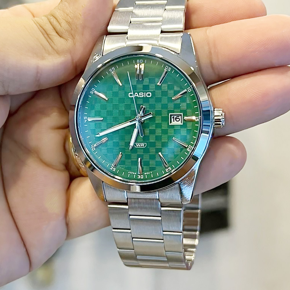 【CASIO 卡西歐】MTP-VD03D 清新無字 歐風 英倫風 菱格紋 棋盤紋 日期顯示 不鏽鋼 石英腕錶 對錶大款 手錶