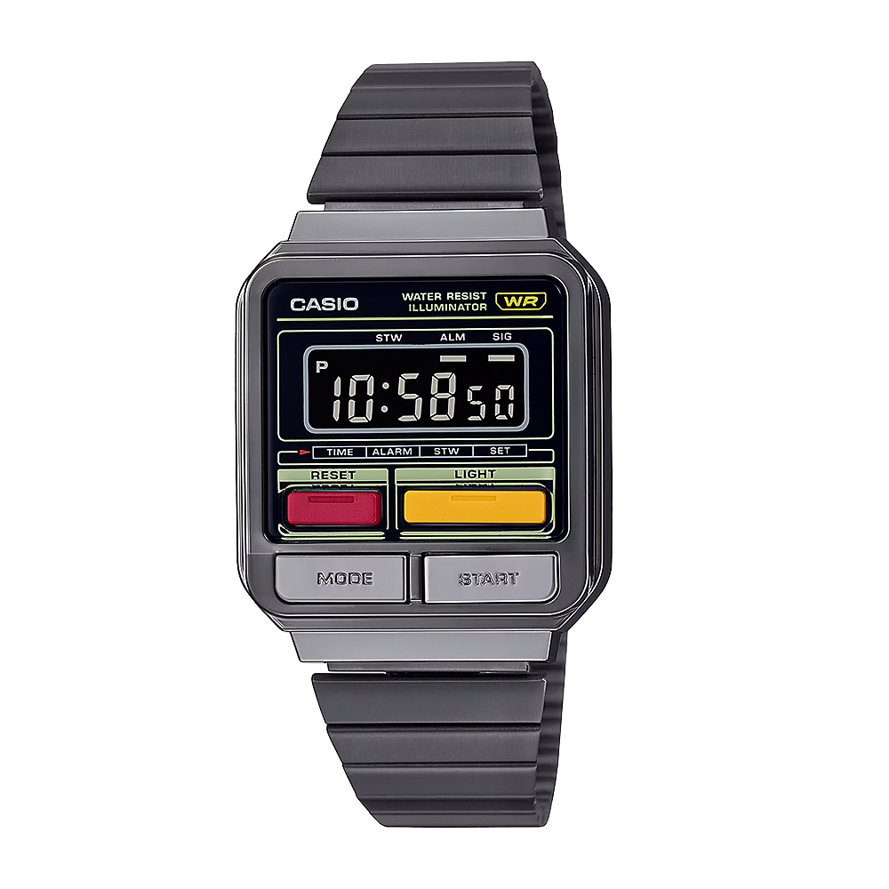 【CASIO 卡西歐】A120WEGG-1B 灰黑百搭 多色按鍵 數位休閒 復古1980 中性百搭 黑紅黃 電子錶 手錶