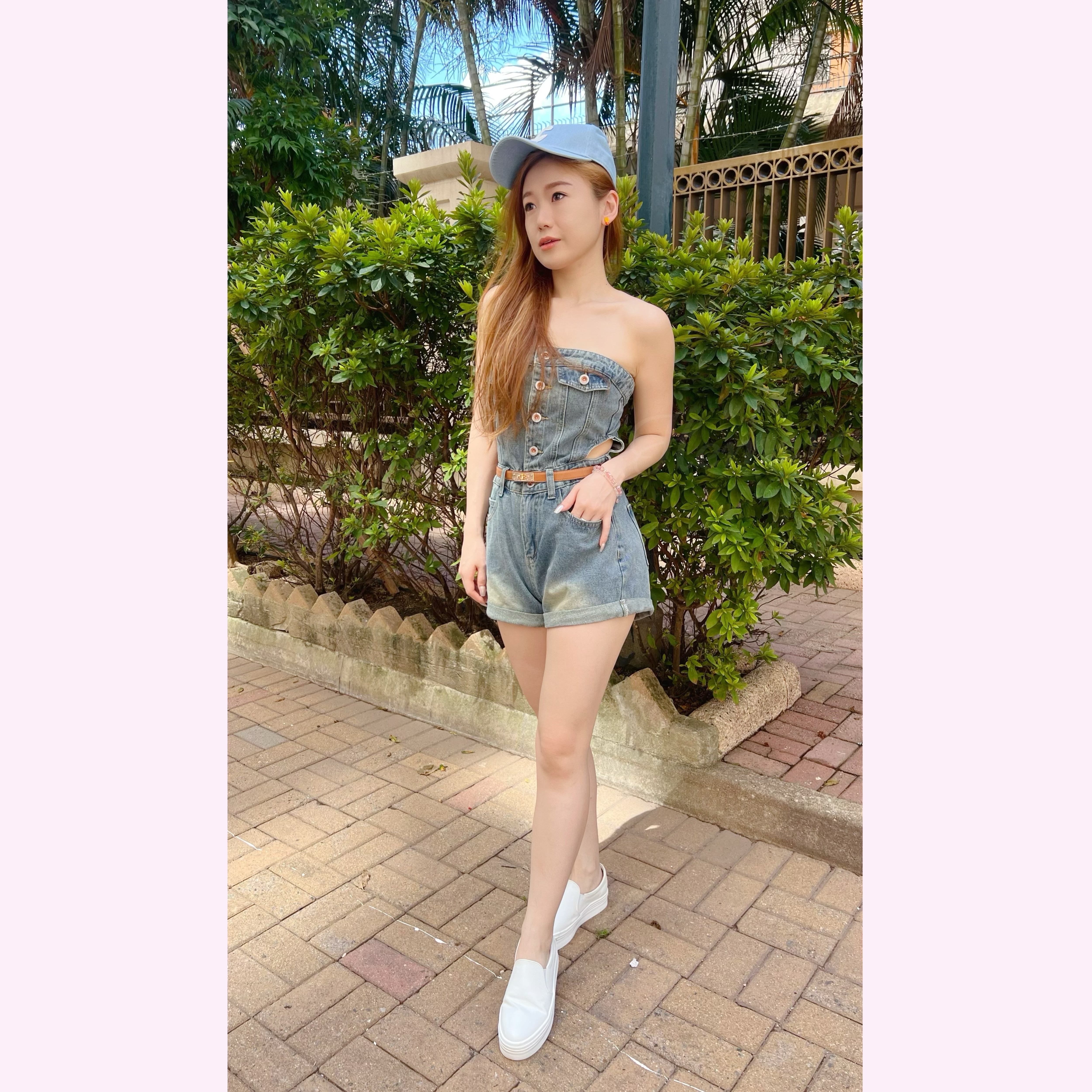 IN STOCK: JS24S0639 一字領休閒性感側窿窿短連身褲