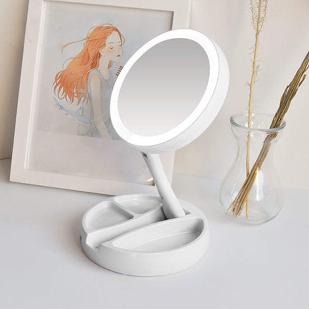 日本TSK 創意折疊式雙面LED化妝鏡 (P2436)