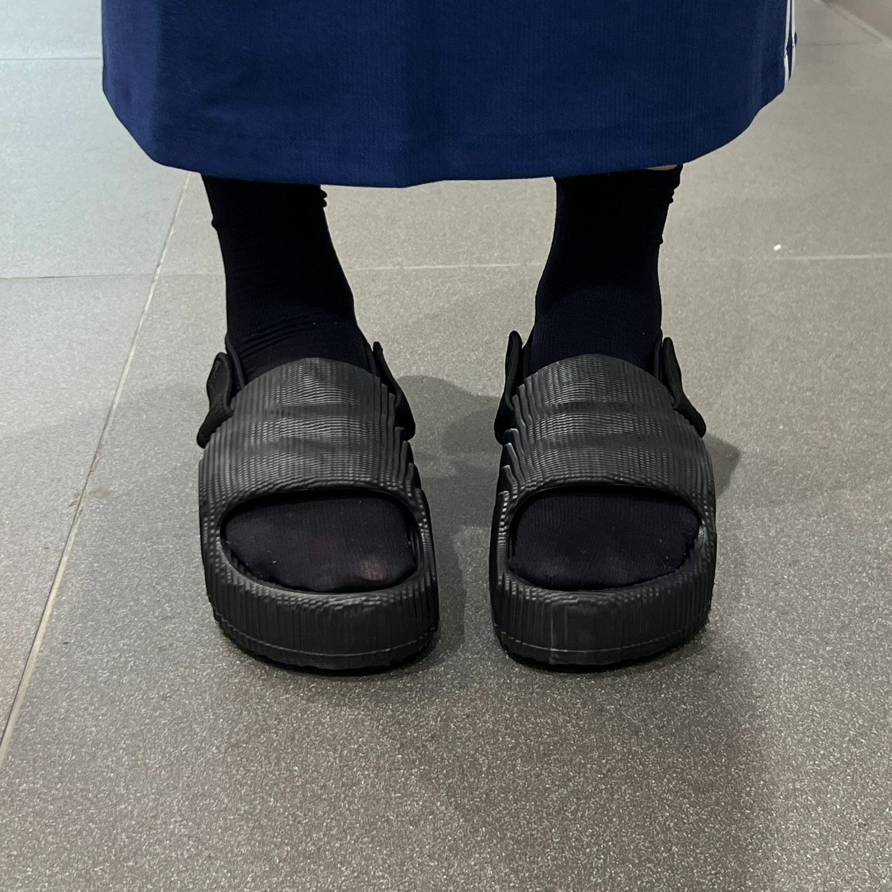 ADIDAS ADILETTE 22 XLG 黑色 可拆式 半拖鞋 涼鞋 厚底 增高 水波紋 石紋 女鞋 IE5649 / 調貨