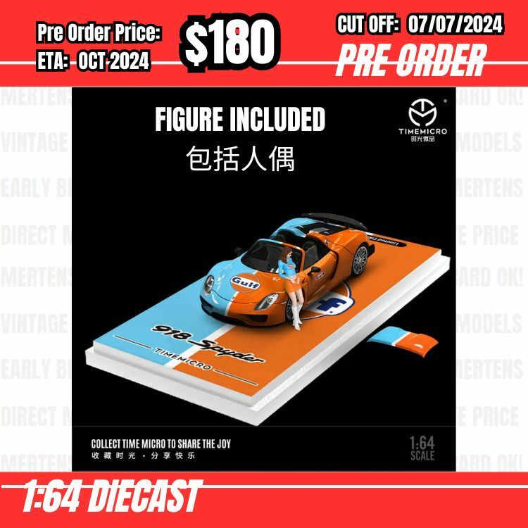 PO-$180 * Time Micro * 1:64 Porsche 918 Spyder Gulf w/figure [OD29/06]