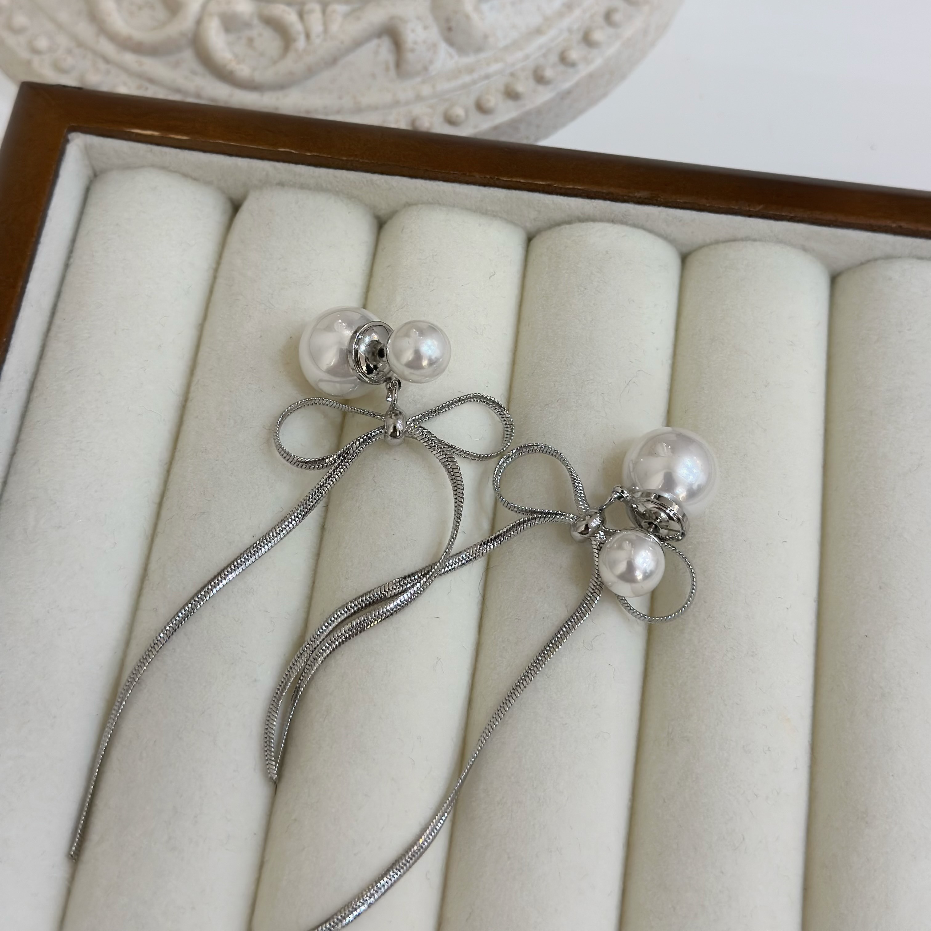 蛇骨蝴蝶結珍珠前後扣