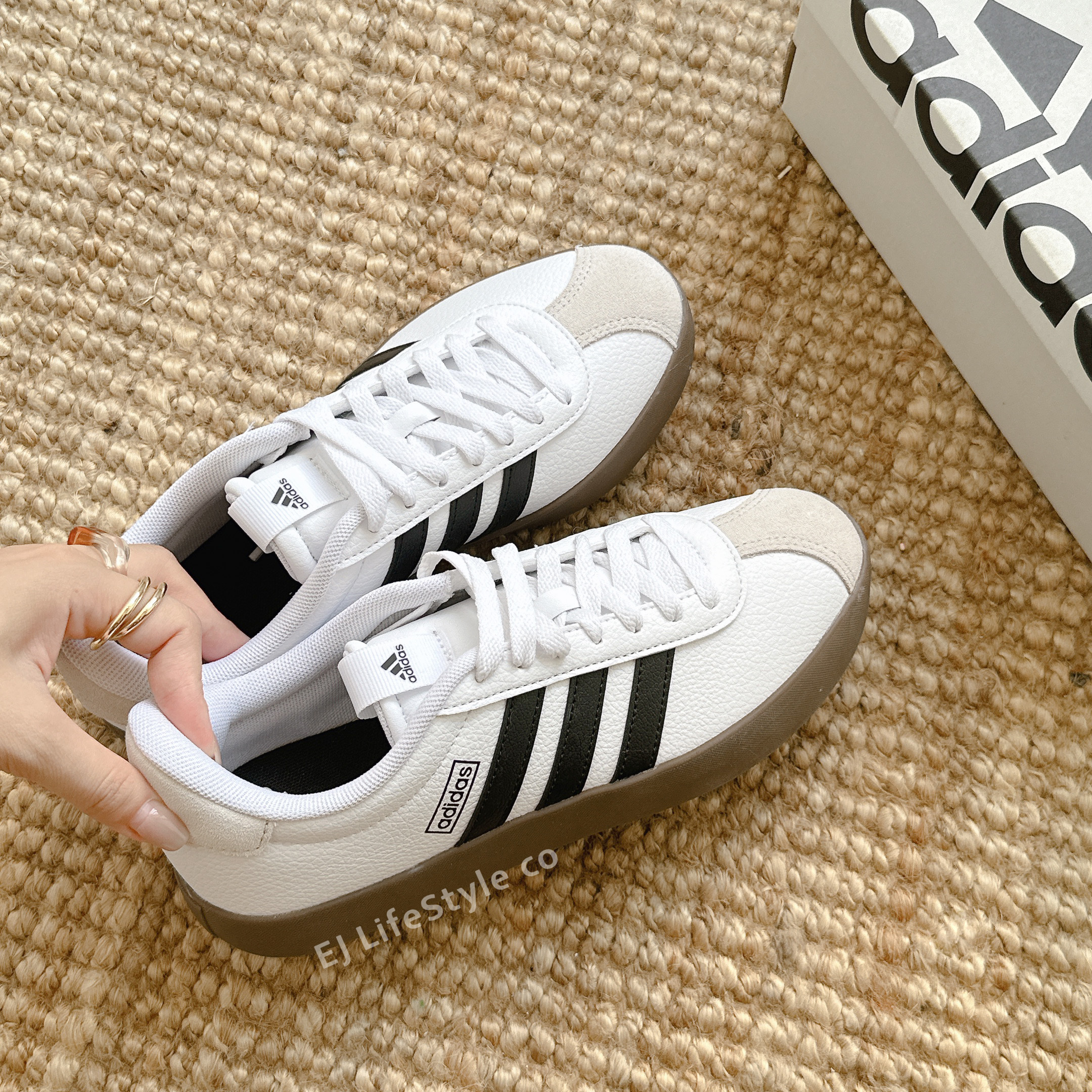 ADIDAS NEO VL COURT 3.0 白黑 荔枝皮 仿皮革 焦糖底 男女鞋 ID8797 / 預購
