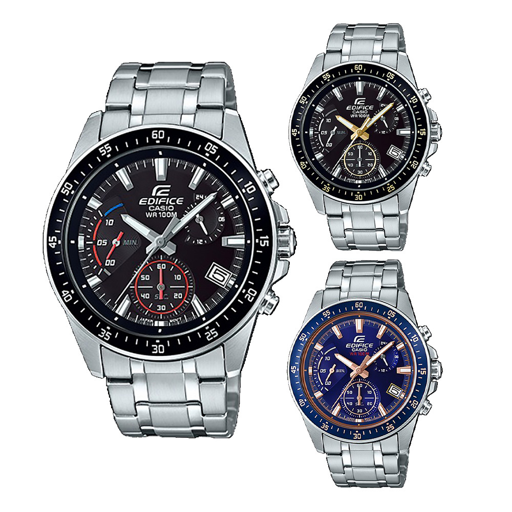 【CASIO 卡西歐】 Edifice EFV-540D 三眼 三針 計時碼錶 日期顯示 運動多色 鋼帶 手錶