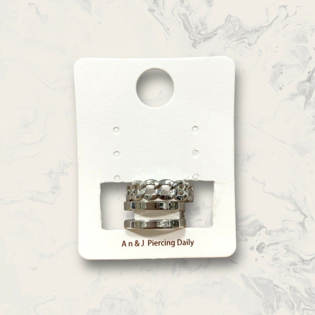 韓版戒指 - 雙層粗框+素鎖鏈 二件組