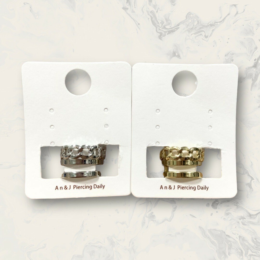 韓版戒指 - 雙層粗框+素鎖鏈 二件組