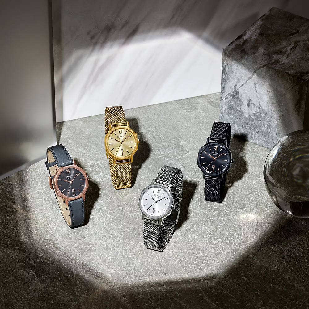 【CASIO 卡西歐】SHE-4554BM-1A 金屬光澤八角形米蘭帶優雅腕錶