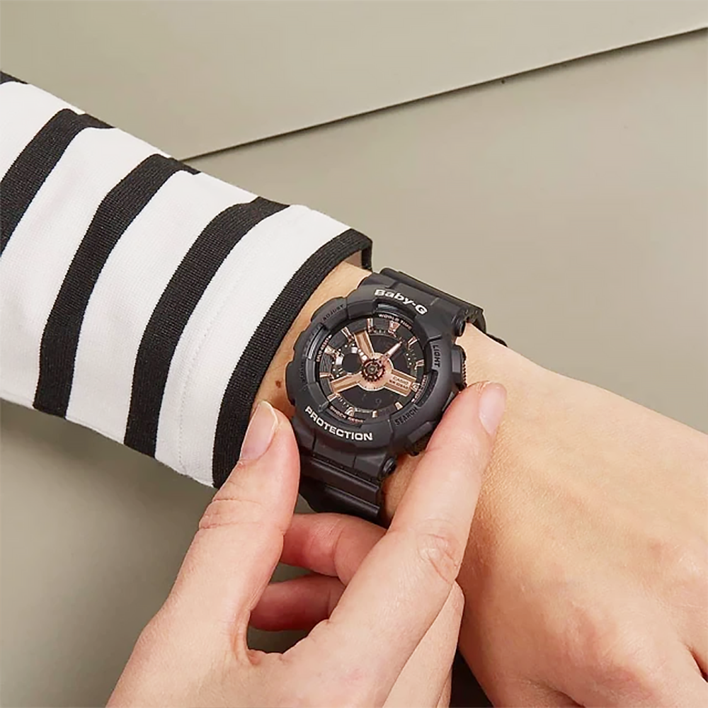 【CASIO 卡西歐】BA-110RG-1ADR BABY-G 經典復古多功能電子雙顯玫瑰金街頭時尚手錶