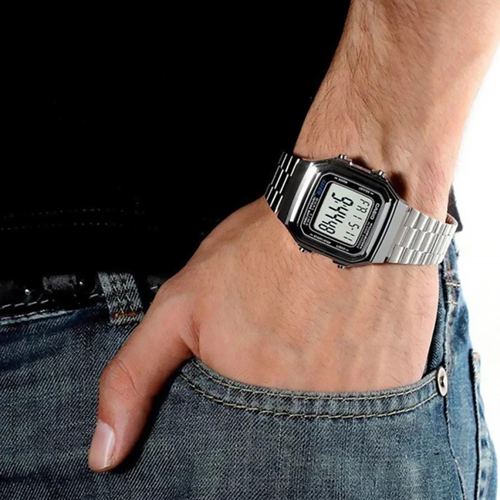 【CASIO 卡西歐】A178WA-1A 不鏽鋼 弧邊 方型 時尚 質感 多功能 電子 腕錶 手錶