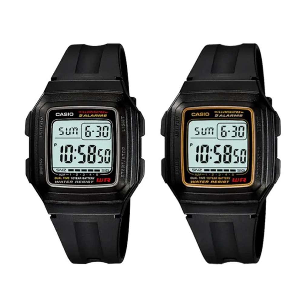 【CASIO 卡西歐】F-201WA 經典 不敗 多功能 方形 復古 運動 電子 膠錶