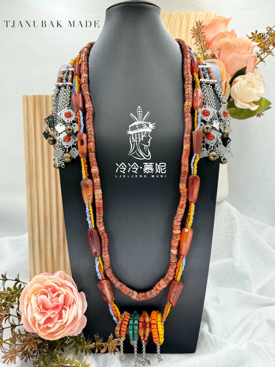 W-No.34貿易古珠南紅瑪瑙兩條式長鍊92cm