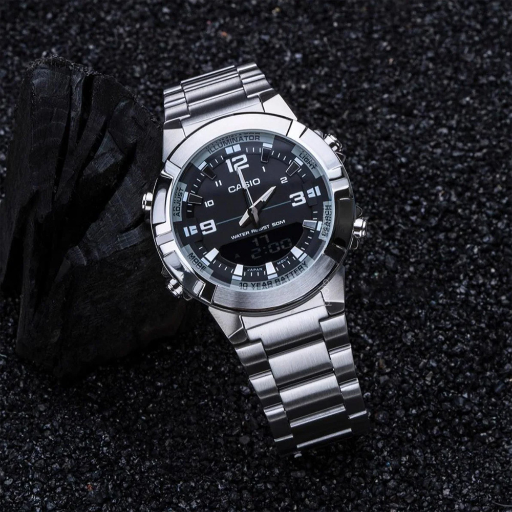 【CASIO 卡西歐】 AMW-870D-1A 十年電力 數位雙顯 世界時間 計時 不鏽鋼腕錶 手錶 44mm