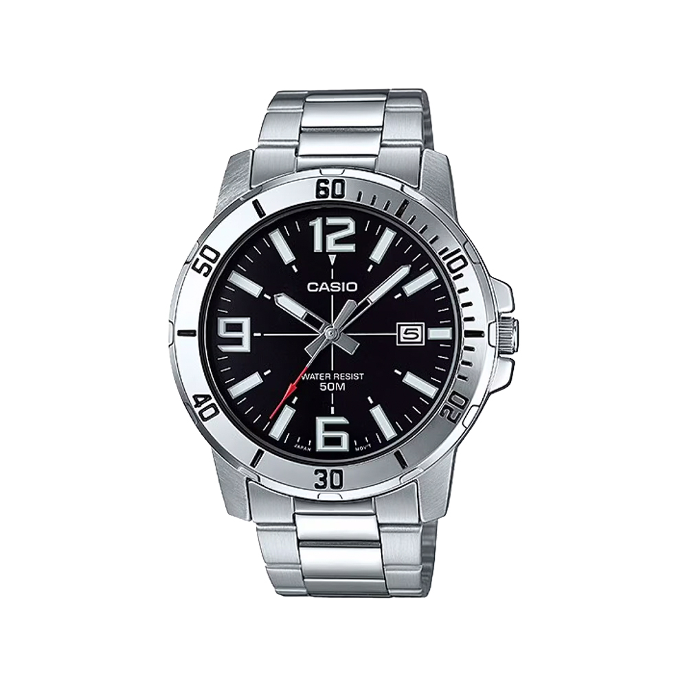 【CASIO 卡西歐】 MTP-VD01D-1BV 都市紳士 時尚雙圈 易讀 日期顯示 運動型 鋼帶 手錶 45mm