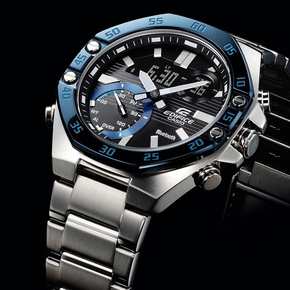 【CASIO 卡西歐】 EDIFICE 手機連接 金屬八角 農家橡樹 排程計時 賽車 旅遊 ECB-10DB-1BDF
