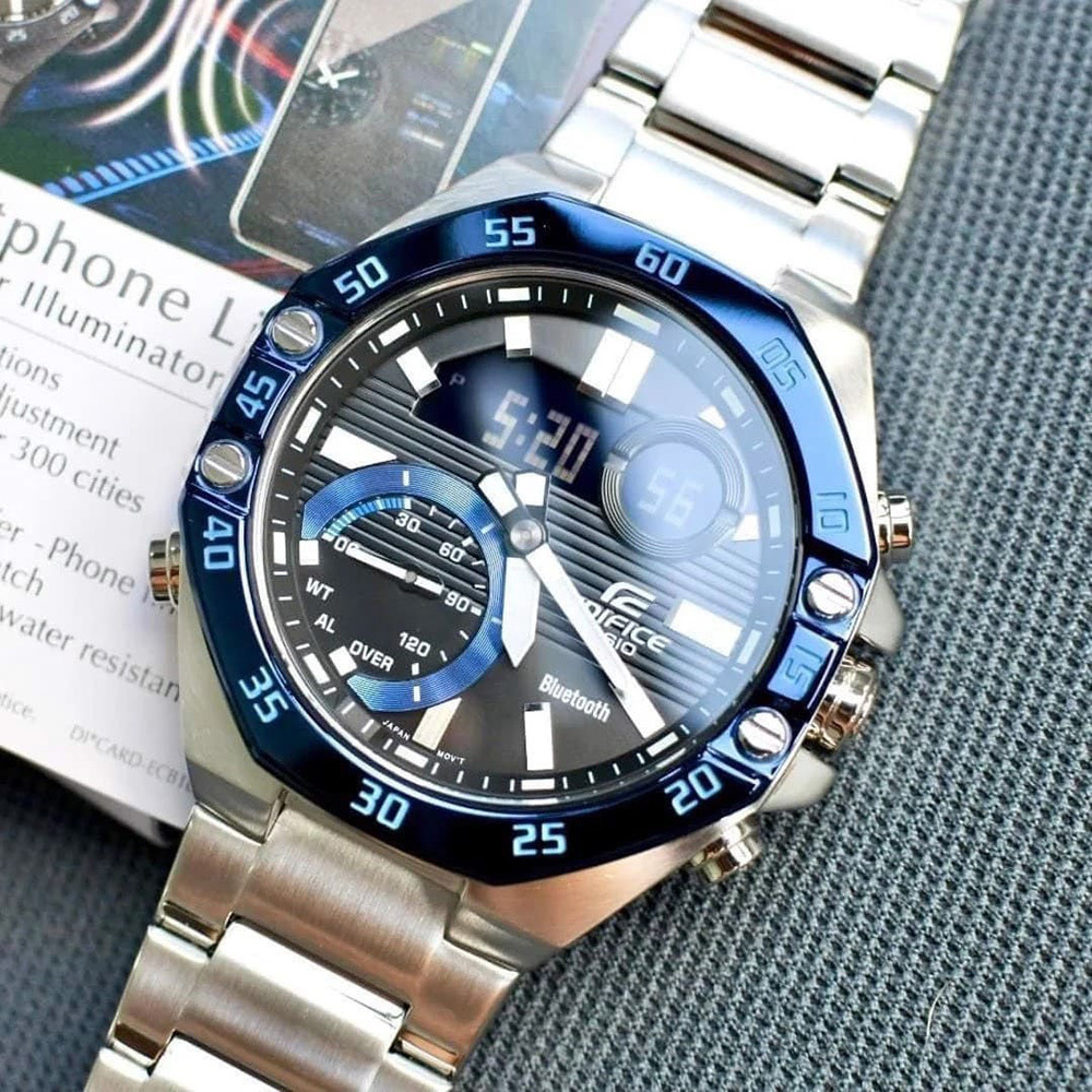 【CASIO 卡西歐】 Edifice ECB-10DB-1B 手機連接 金屬八角 農家橡樹 排程計時 賽車 旅遊 石英腕錶 手錶 48.5mm