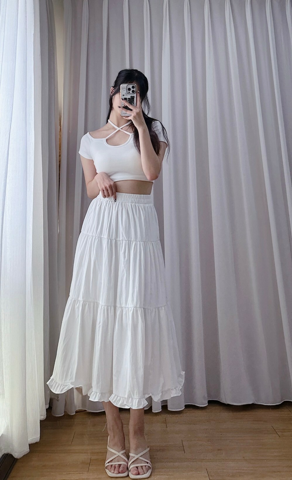 鬆緊腰下擺荷葉蛋糕裙