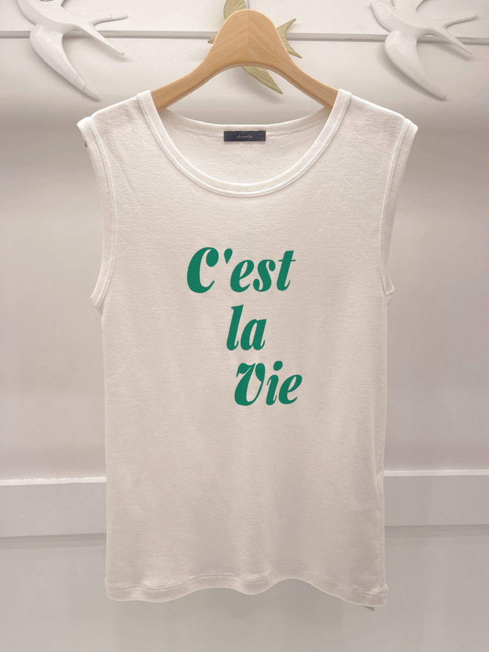 無袖綠英字背心