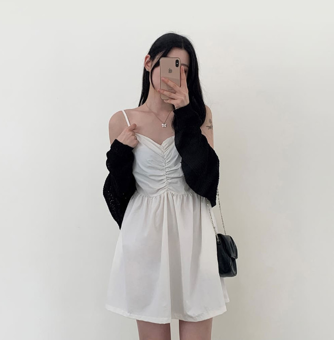 夏季現貨｜抽褶背心迷你連身裙