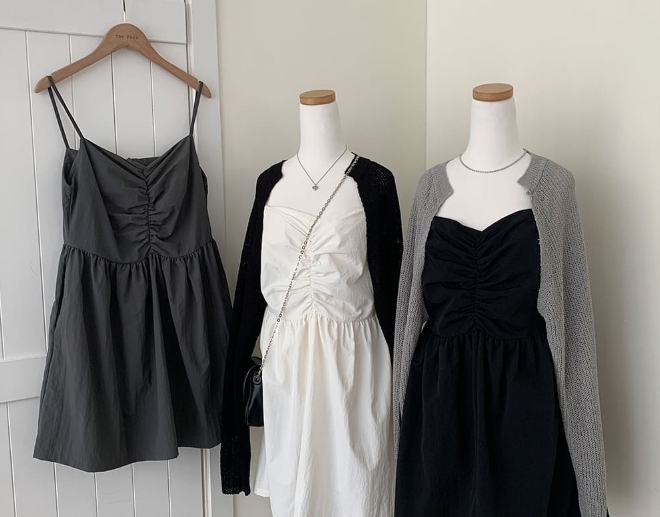 夏季現貨｜抽褶背心迷你連身裙