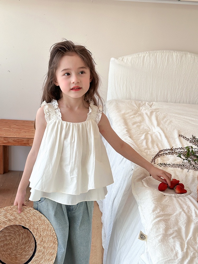 法式米白捲邊背心