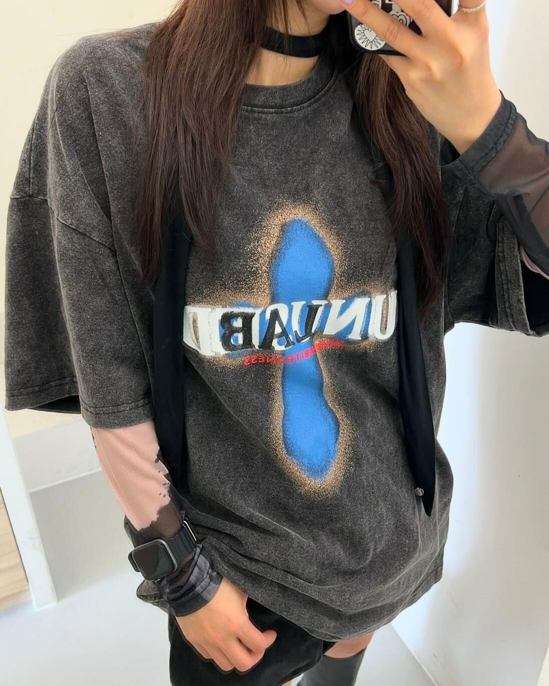 洗水英文字圖案短袖Tee UNUSED-004T