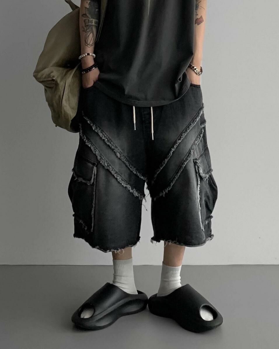 洗水流蘇工裝牛仔短褲 UNUSED-009P