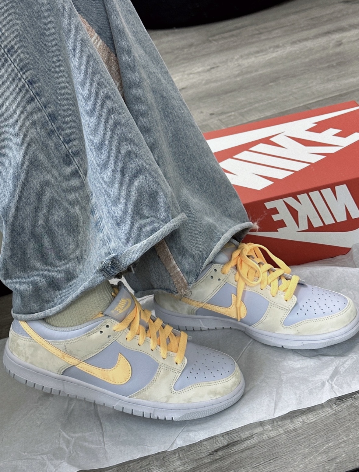 Nike Dunk Low GS 芒果漸層 白黃色 皮革 大童款 FB9109-100/預購