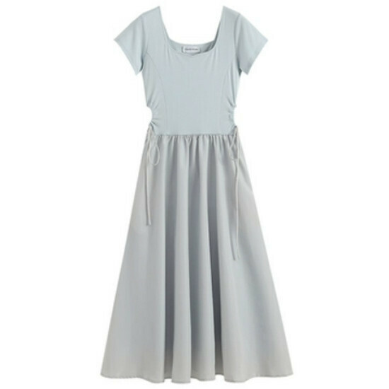 Hot seller collar drawstring dress [blue] [M-4XL size] (please contact customer service to confirm the delivery size after placing the order)