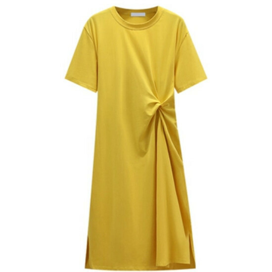 Hot selling pleated slit dress [yellow] [M-4XL size] (please contact customer service to confirm the delivery size after placing the order)