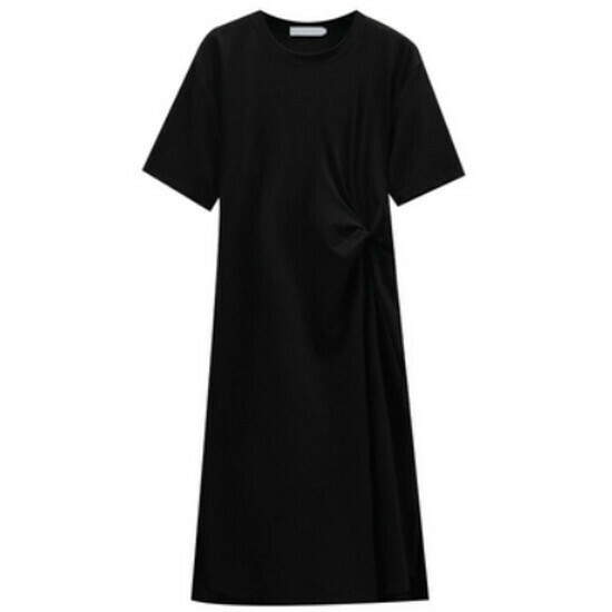 Hot selling pleated slit dress [black] [M-4XL size] (please contact customer service to confirm the delivery size after placing the order)