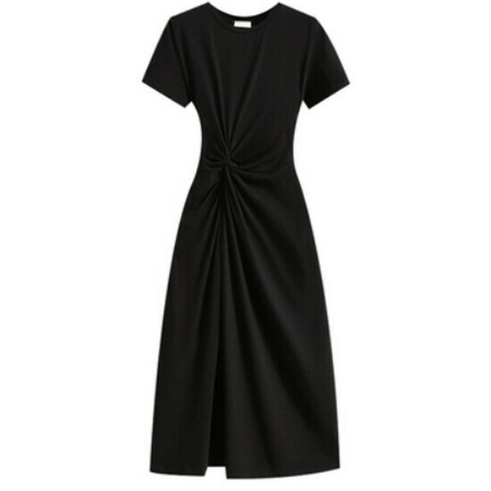 Hot selling pleated waist dress [Black] [M-4XL size] (please contact customer service to confirm the delivery size after placing the order)