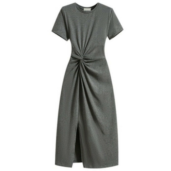 Hot selling pleated waist dress [grey] [M-4XL size] (please contact customer service to confirm the delivery size after placing the order)