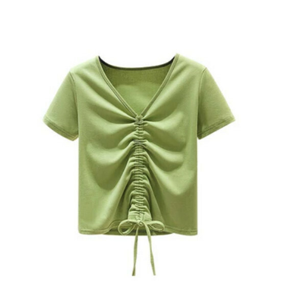 Hot selling drawstring short-sleeved T-shirt [green] [M-4XL size] (please contact customer service to confirm the delivery size after placing the order)