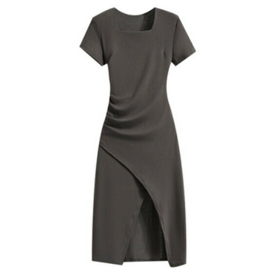 Hot selling asymmetrical slit dress [grey] [size M-4XL] (please contact customer service to confirm the delivery size after placing the order)