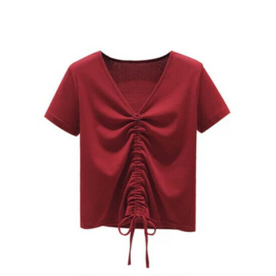Hot selling drawstring short-sleeved T-shirt [Burgundy] [M-4XL size] (please contact customer service to confirm the delivery size after placing the order)