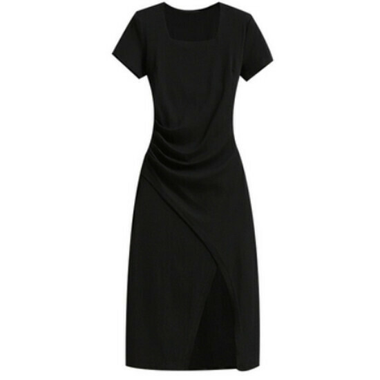 Hot selling asymmetrical slit dress [black] [M-4XL size] (please contact customer service to confirm the delivery size after placing the order)