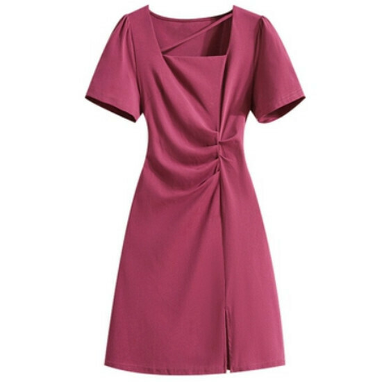 Hot Selling Slimming Square Neck Dress [Rose Red] [M-4XL Size] (Please contact customer service to confirm the delivery size after placing the order)